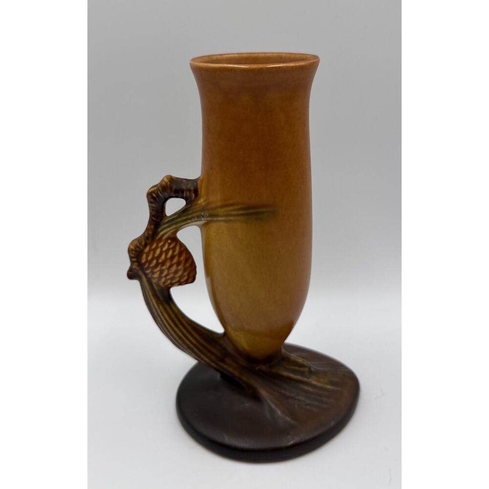 Vintage Roseville Pottery 479-7 Brown Pine Cone Bud Vase 7.75” 1935
